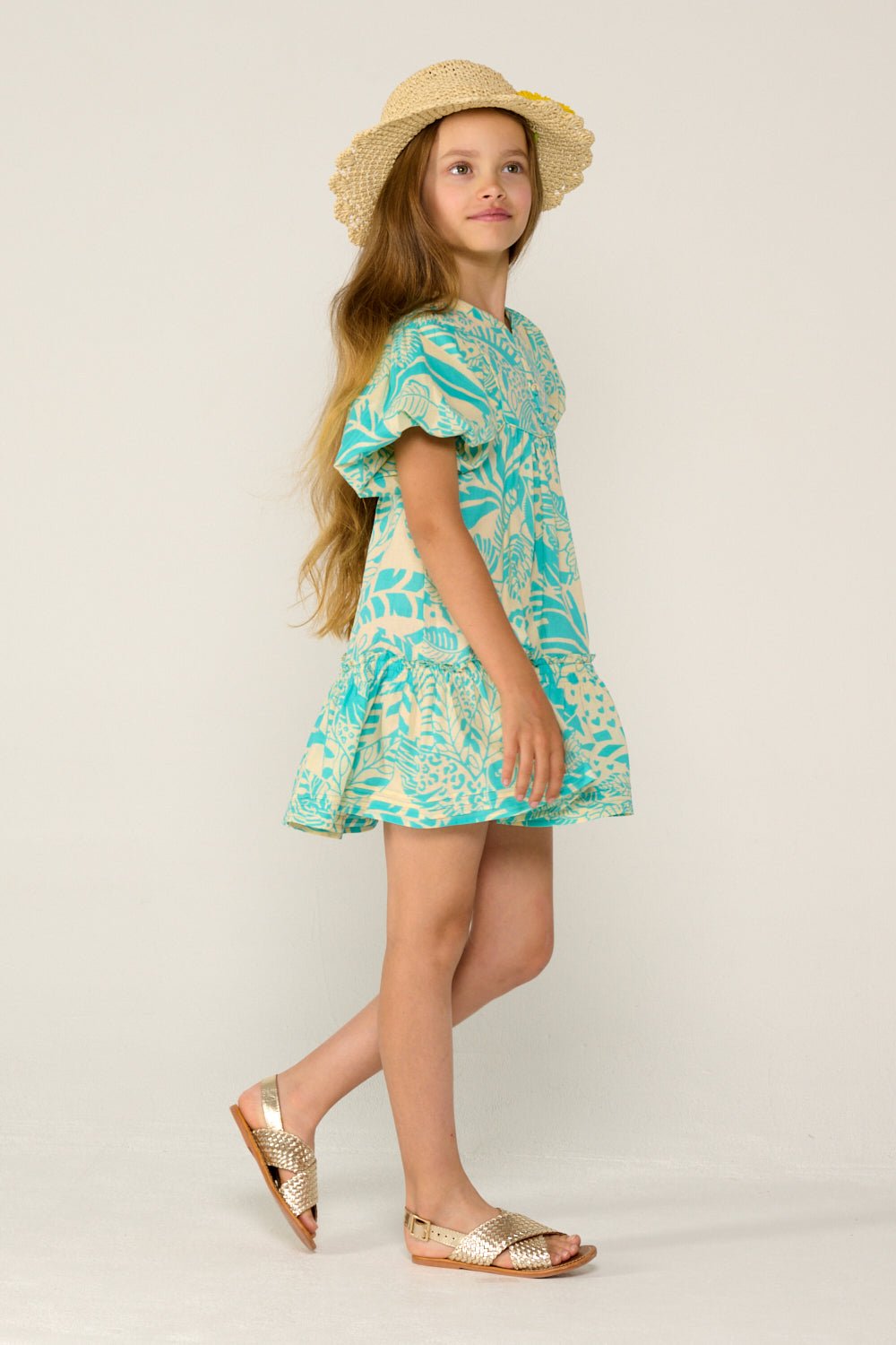 Girls' Aqua Toucan mini dress – Mini Dress Cruz by Poupette St Barth, view 3