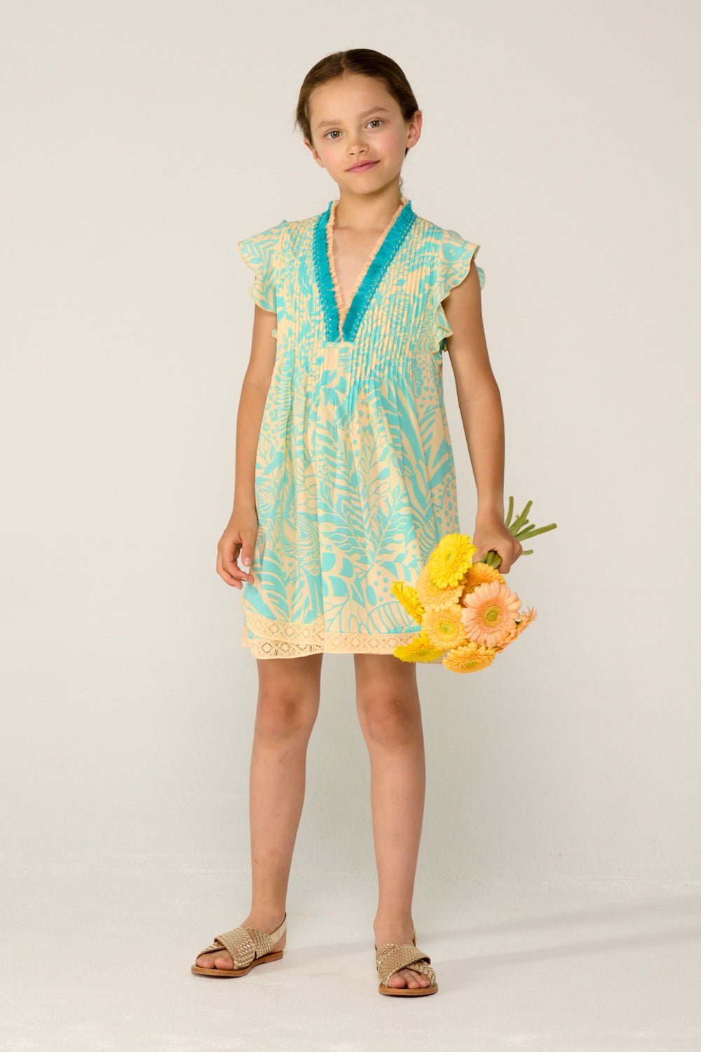 Girls' Aqua Toucan mini dress – Mini Dress Sasha by Poupette St Barth, front view
