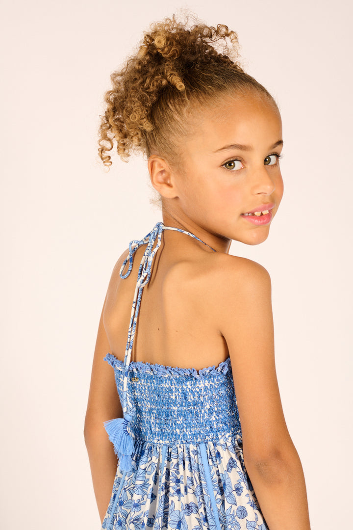Girls' Blue Aquaflora mini dress – Mini Dress Cycas by Poupette St Barth, view 6