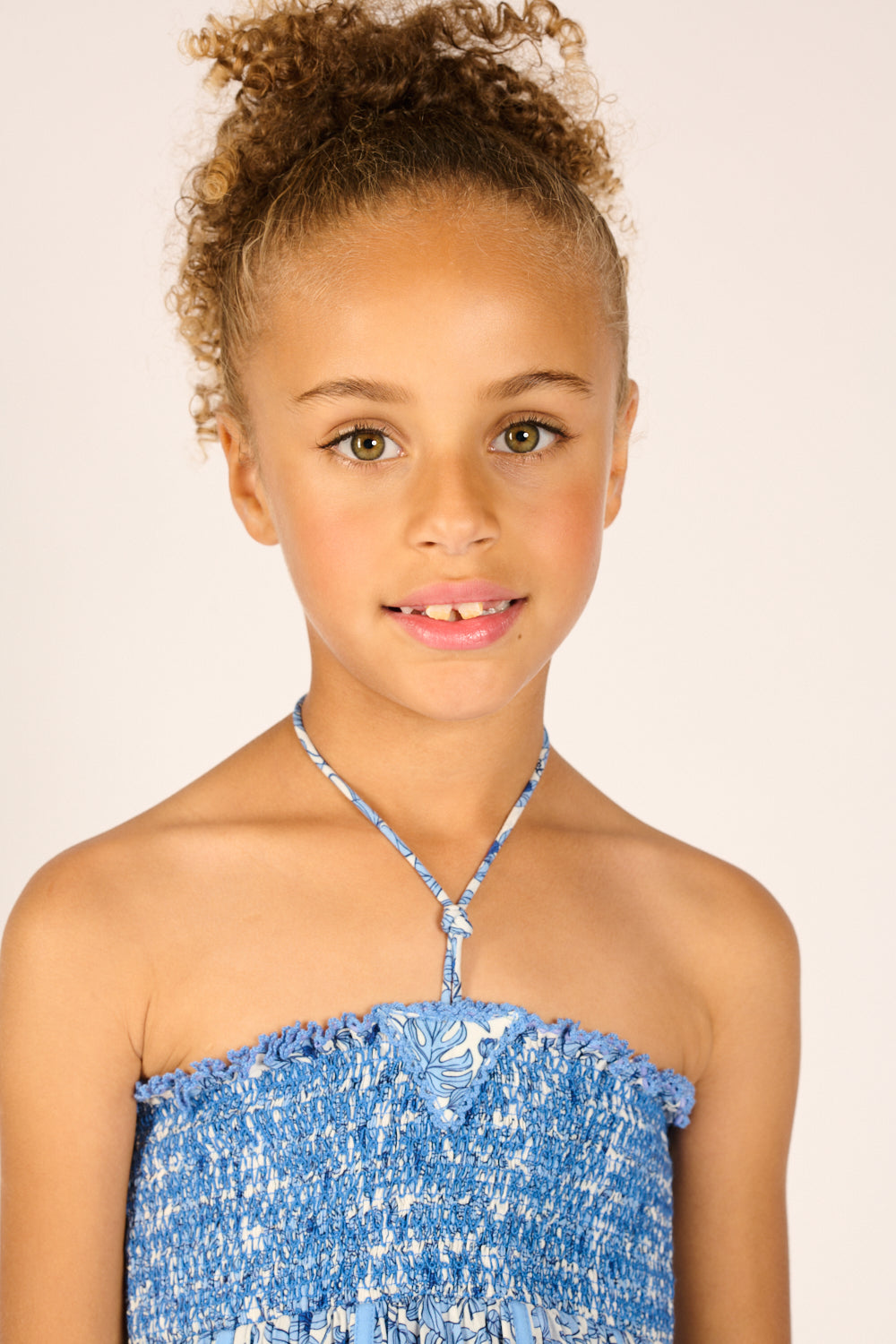 Girls' Blue Aquaflora mini dress – Mini Dress Cycas by Poupette St Barth, view 2