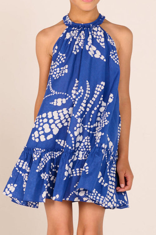 Blue Austral cotton Mini Dress Cleo for girls by Poupette St Barth, featuring a stylish and comfortable design.