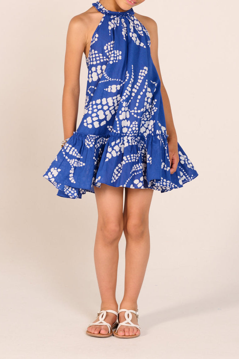 Blue Austral cotton Mini Dress Cleo for girls by Poupette St Barth, featuring a stylish and comfortable design.
