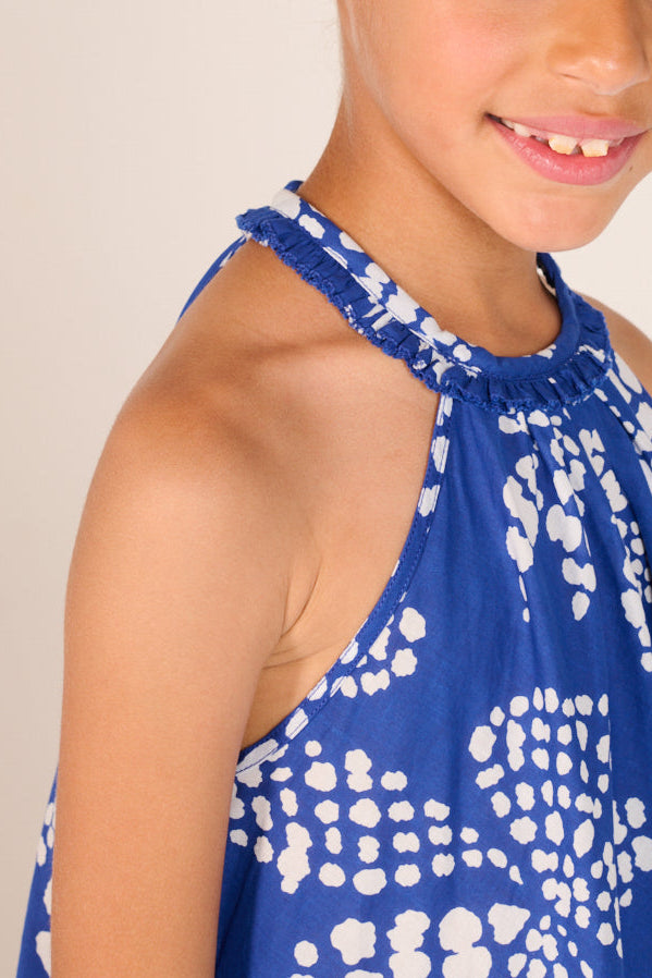 Blue cotton Mini Dress Cleo for girls by Poupette St Barth, featuring a stylish design and comfortable fit.