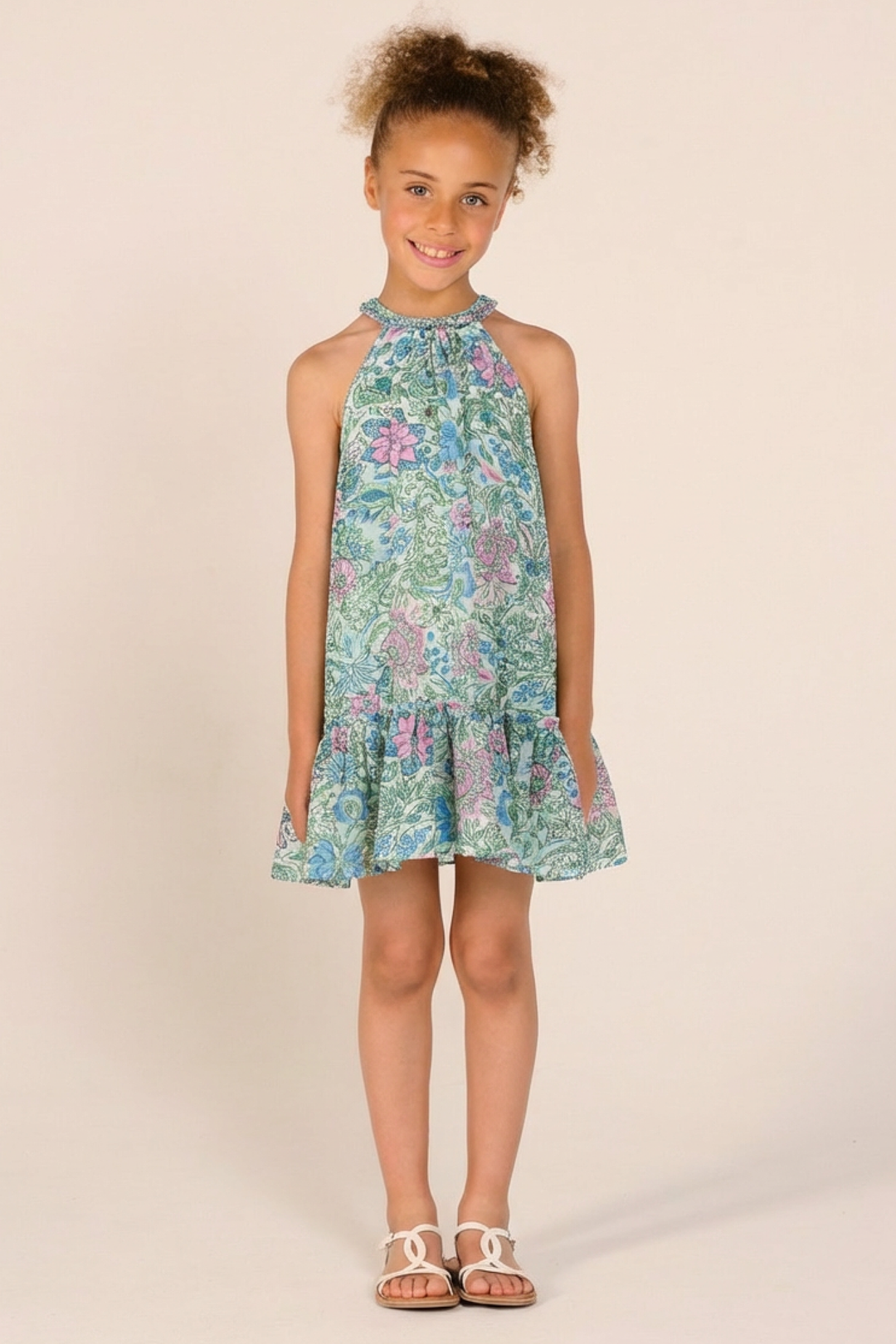 Girls' blue mini dress Cleo by Poupette St Barth, featuring lightweight fabric and stylish design, perfect for warm weather.