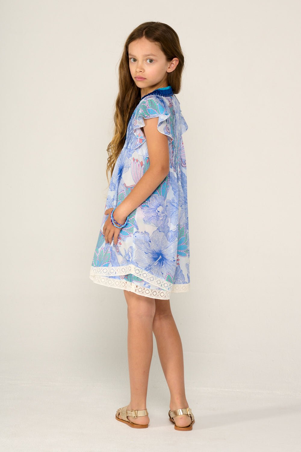 Blue Poupette St Barth Mini Dress Sasha for girls, featuring a stylish design and comfortable fit, perfect for casual wear.