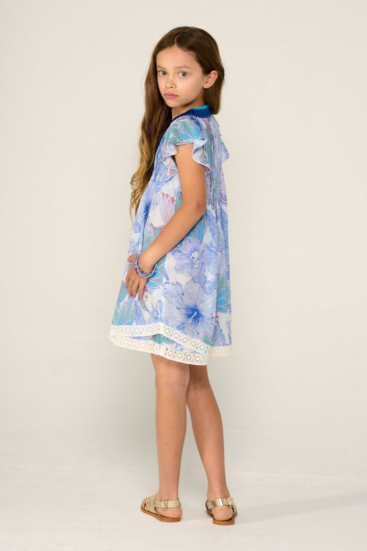 Blue Poupette St Barth Mini Dress Sasha for girls, featuring a stylish design and comfortable fit, perfect for casual wear.