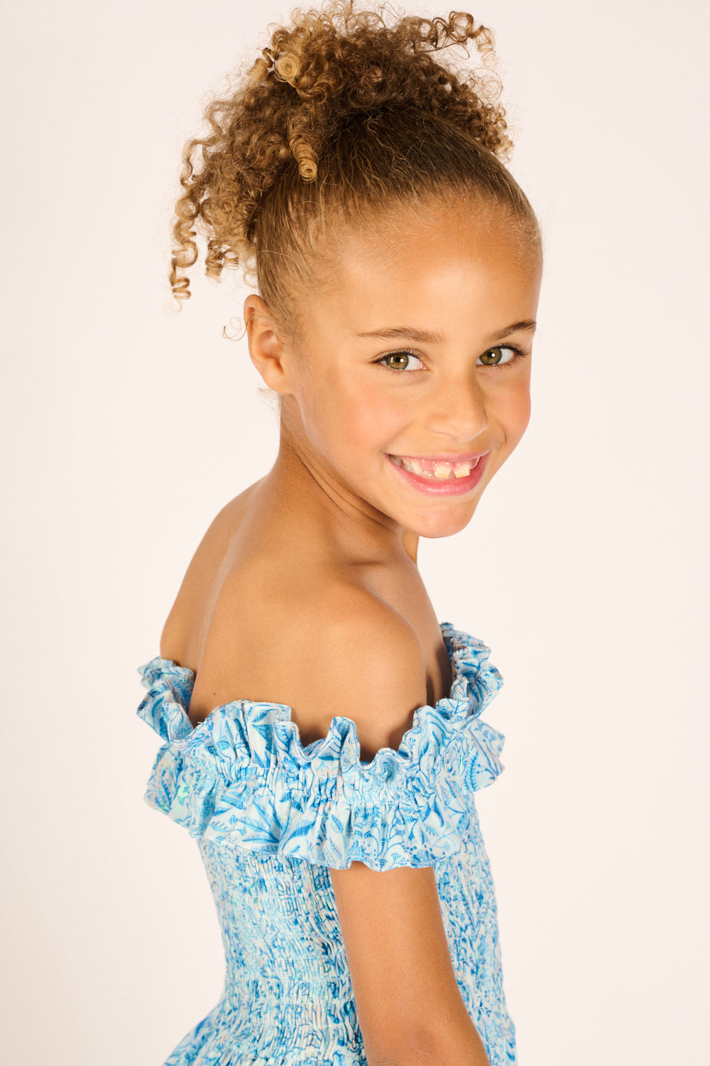 Girls' Blue Palmarosa mini dress – Mini Dress Amber by Poupette St Barth, view 3