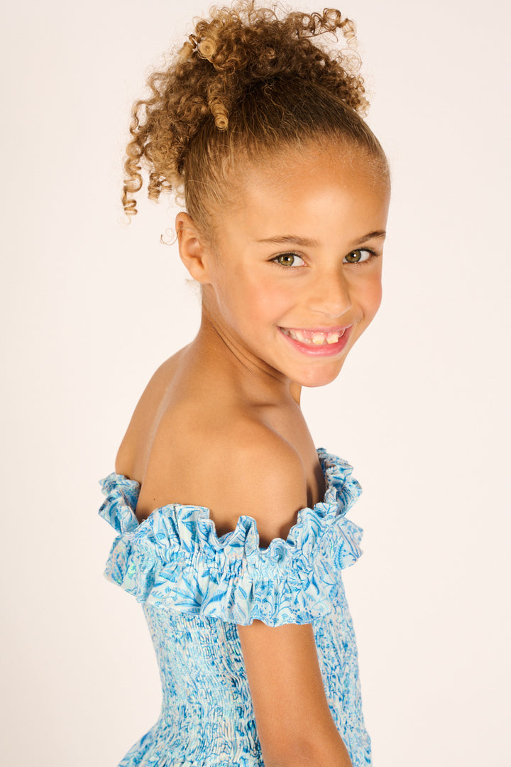 Girls' Blue Palmarosa mini dress – Mini Dress Amber by Poupette St Barth, view 3