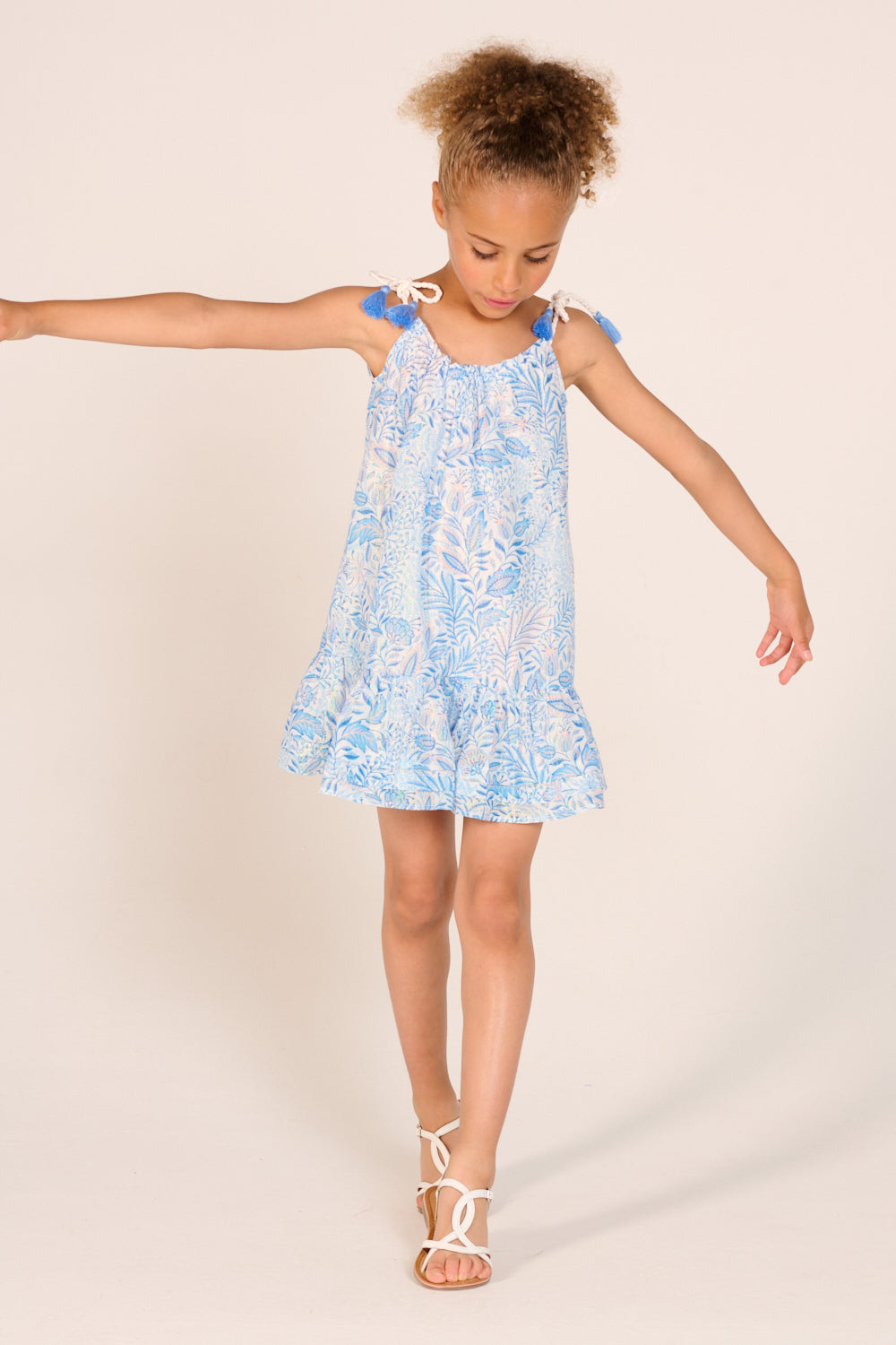 Girls' Blue Palmarosa mini dress – Mini Dress Billie by Poupette St Barth, fabric detail