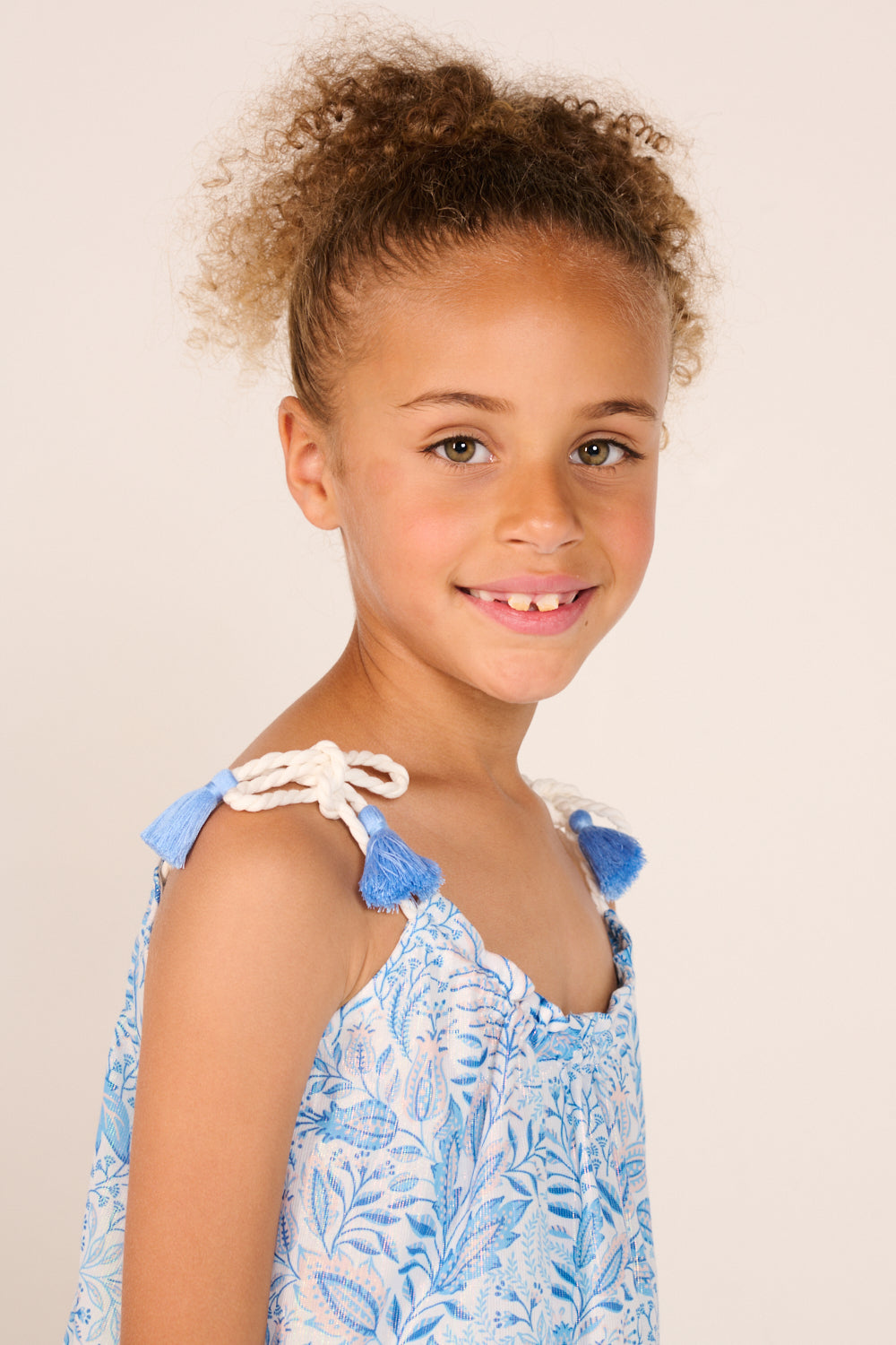 Girls' Blue Palmarosa mini dress – Mini Dress Billie by Poupette St Barth, view 3