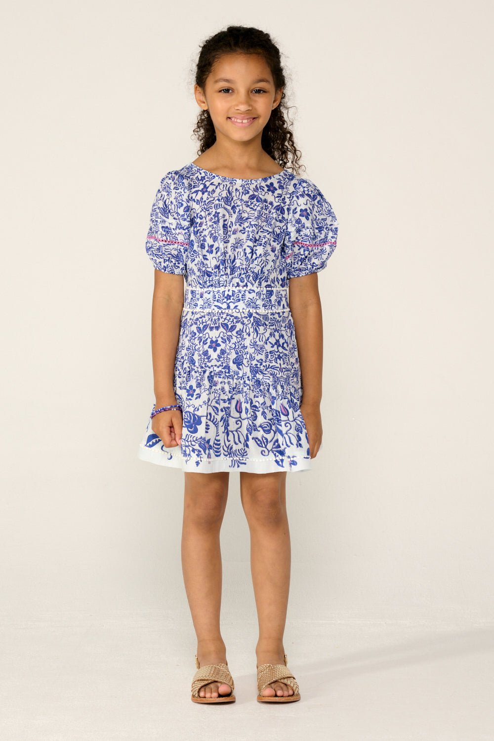 Girls' Blue Tiare mini dress – Mini Dress Chantal by Poupette St Barth, front view
