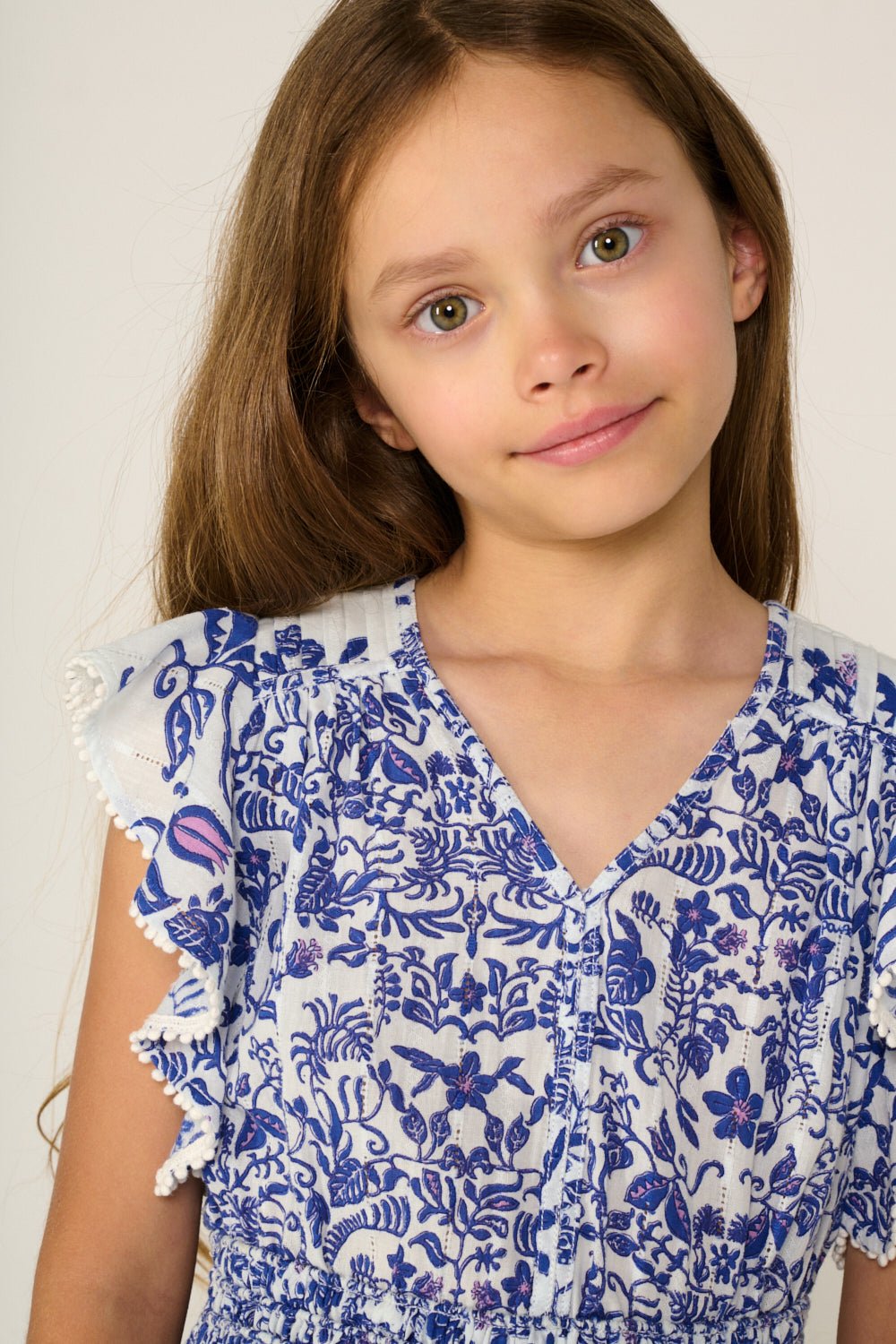 Girls' Blue Tiare mini dress – Mini Dress Noemi by Poupette St Barth, view 2