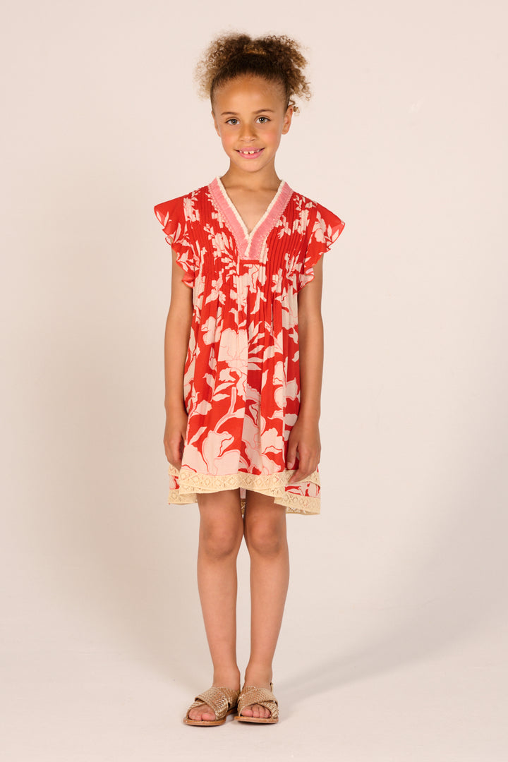 Girls' Coral Palm Beach mini dress – Mini Dress Sasha by Poupette St Barth, fabric detail