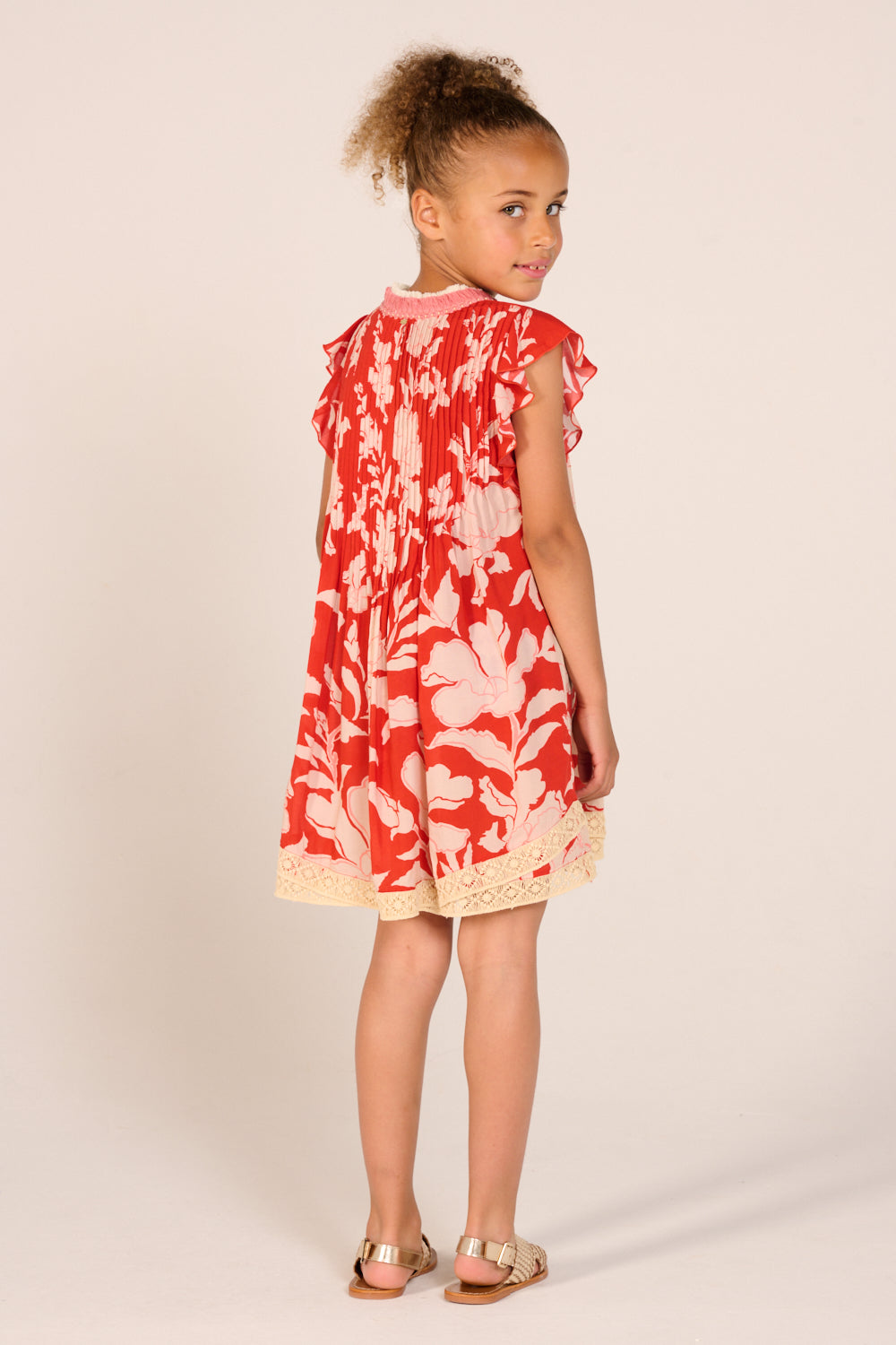 Girls' Coral Palm Beach mini dress – Mini Dress Sasha by Poupette St Barth, fabric detail