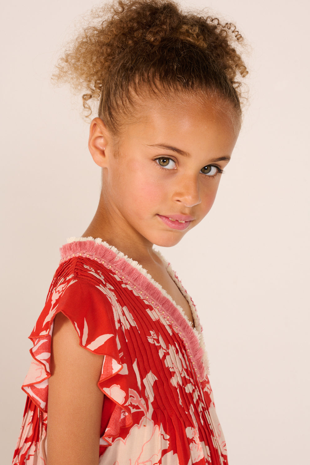 Girls' Coral Palm Beach mini dress – Mini Dress Sasha by Poupette St Barth, fabric detail