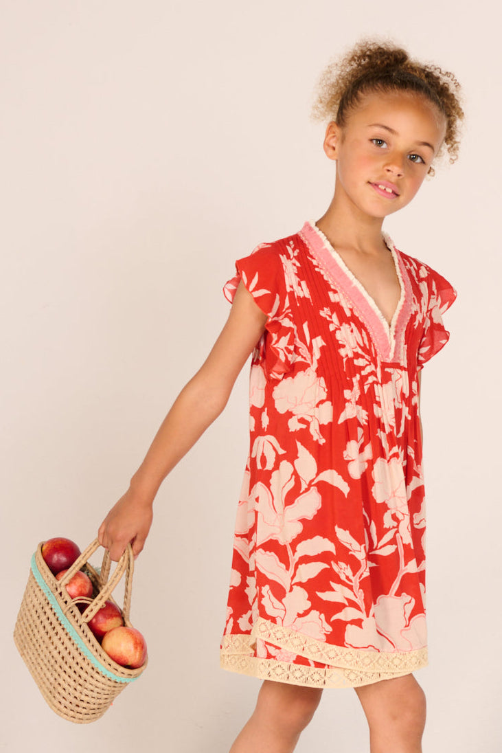 Girls' Coral Palm Beach mini dress – Mini Dress Sasha by Poupette St Barth, front view