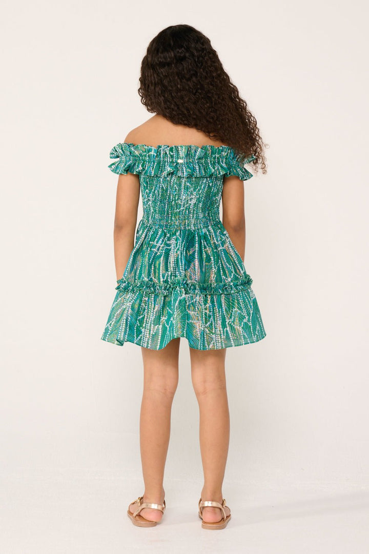 Girls' Green Akoya mini dress – Mini Dress Amber by Poupette St Barth, view 4