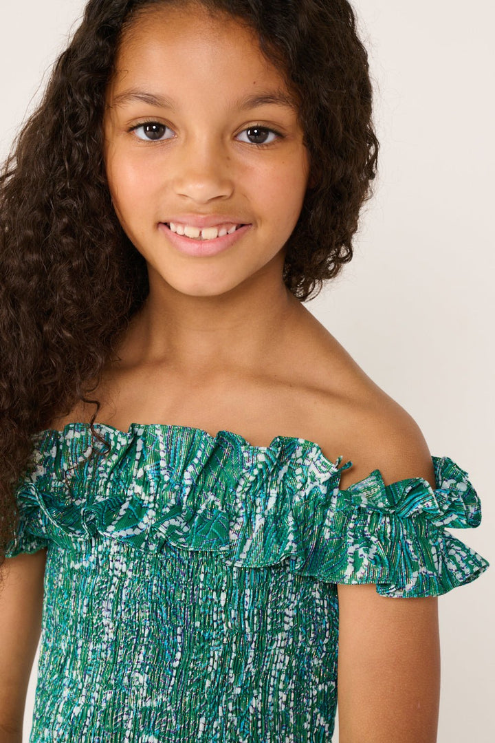 Girls' Green Akoya mini dress – Mini Dress Amber by Poupette St Barth, view 2