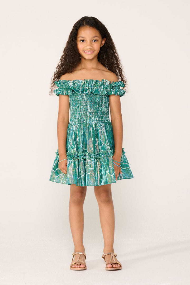 Girls' Green Akoya mini dress – Mini Dress Amber by Poupette St Barth, front view