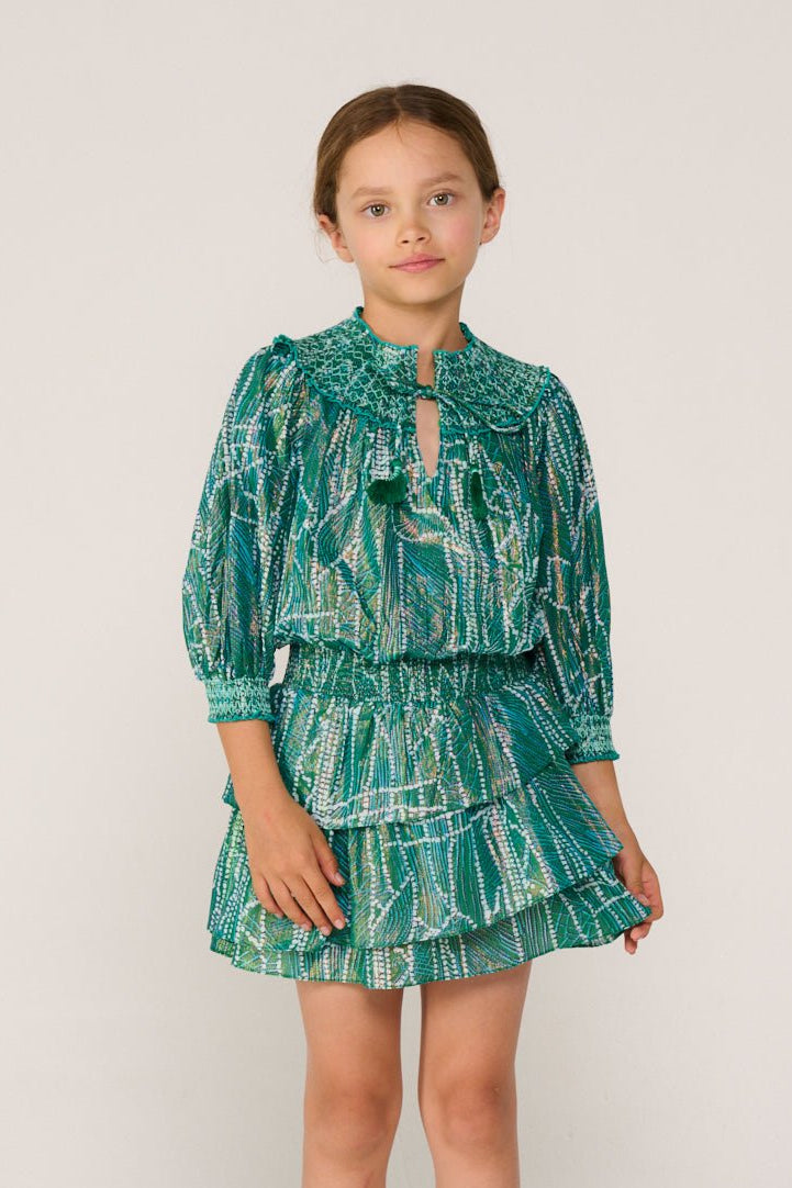 Girls' Green Akoya mini dress – Mini Dress Anna by Poupette St Barth, front view
