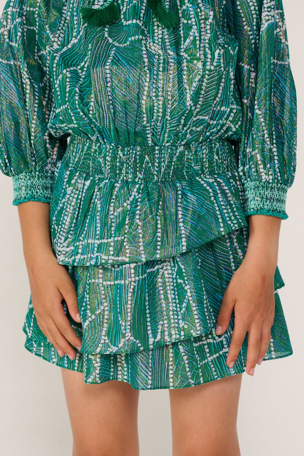 Girls' Green Akoya mini dress – Mini Dress Anna by Poupette St Barth, fabric detail