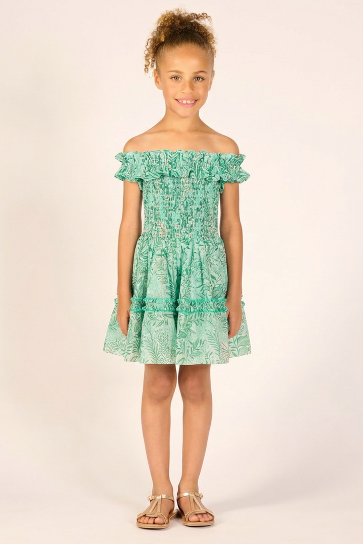 Girls' Green Palmarosa mini dress – Mini Dress Amber by Poupette St Barth, front view