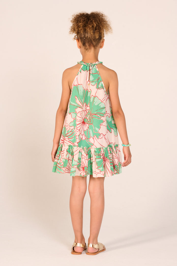 Girls' Green Petal mini dress – Mini Dress Cleo by Poupette St Barth, view 4