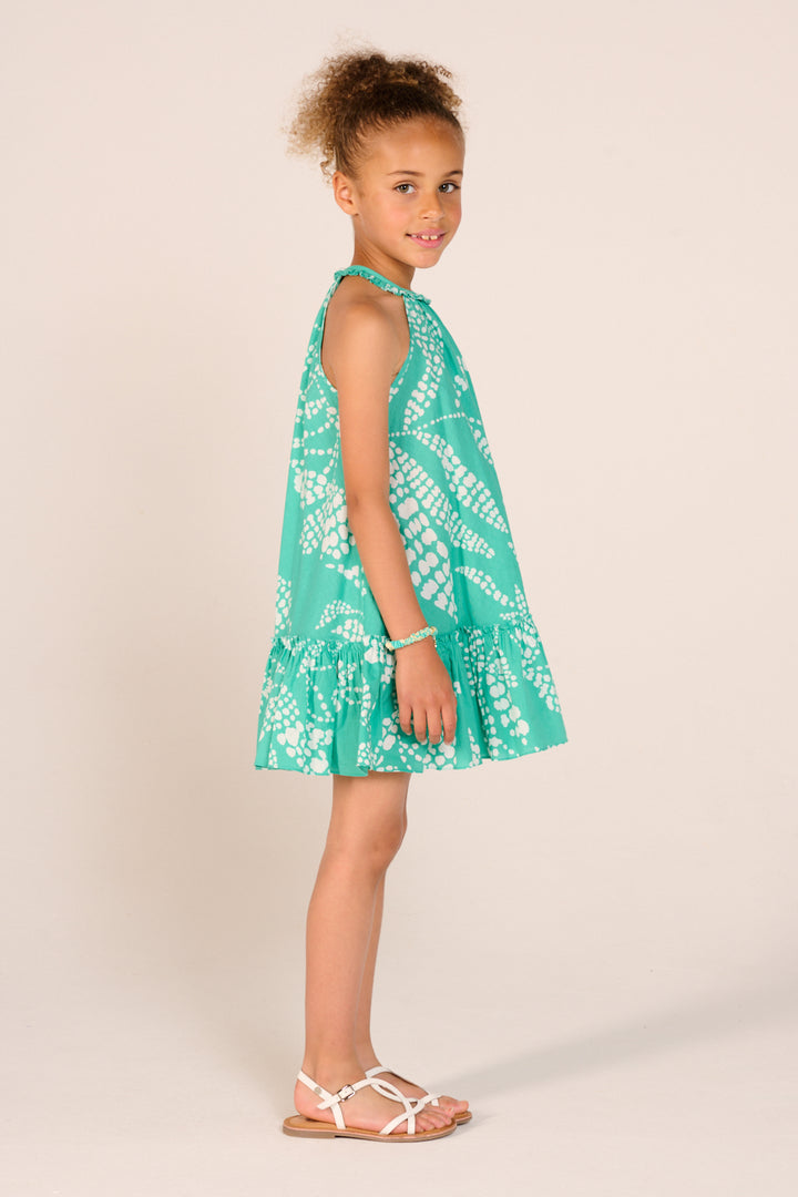 Girls' mint green mini dress by Poupette St Barth, Cleo style, featuring a stylish and comfortable design.