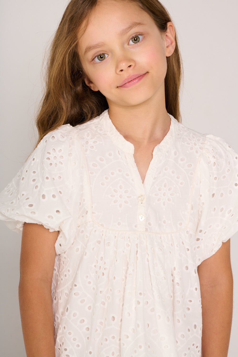 Girls' Natural White mini dress – Mini Dress Cruz by Poupette St Barth, view 2
