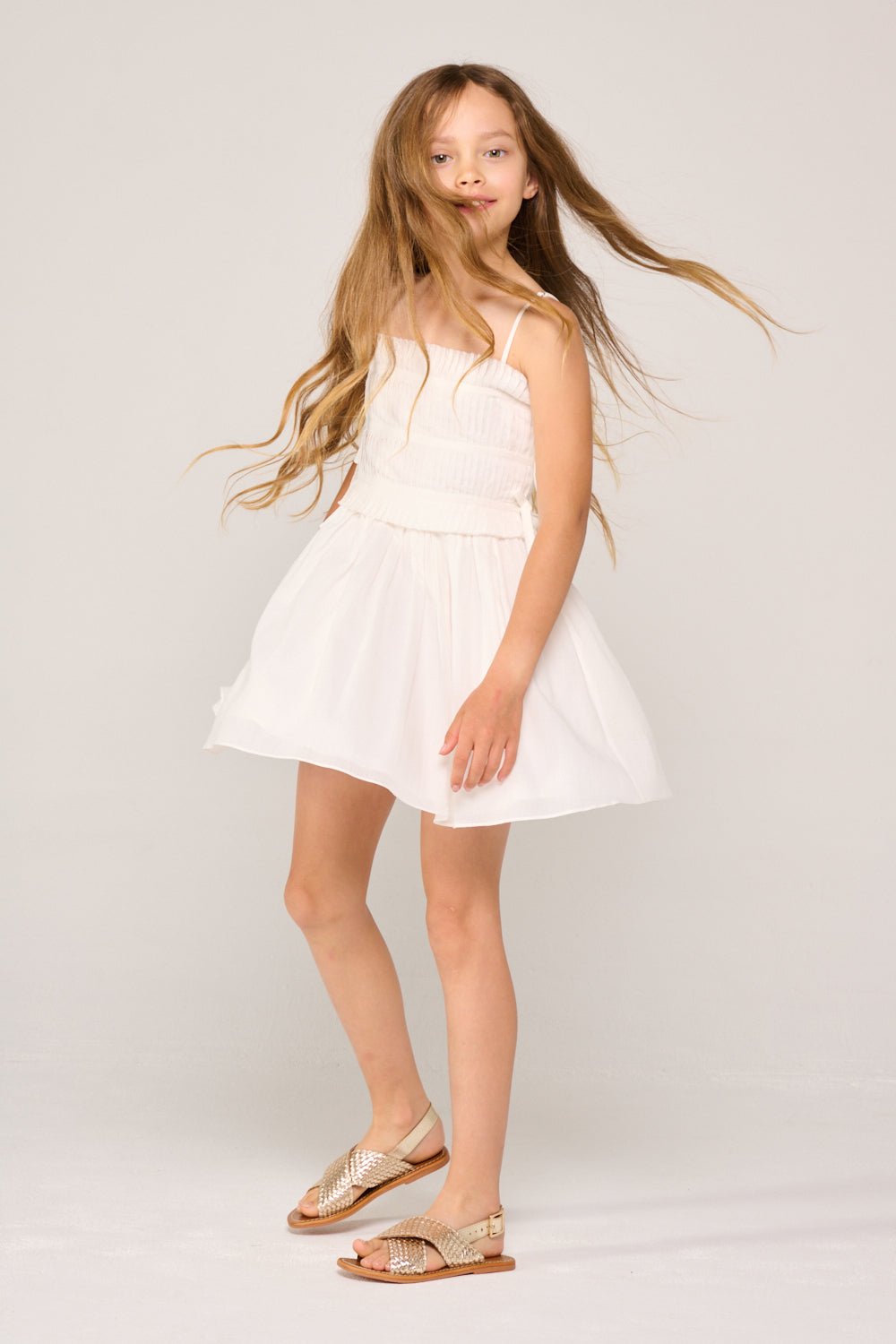 Girls' Natural White mini dress – Mini Dress Elena by Poupette St Barth, fabric detail