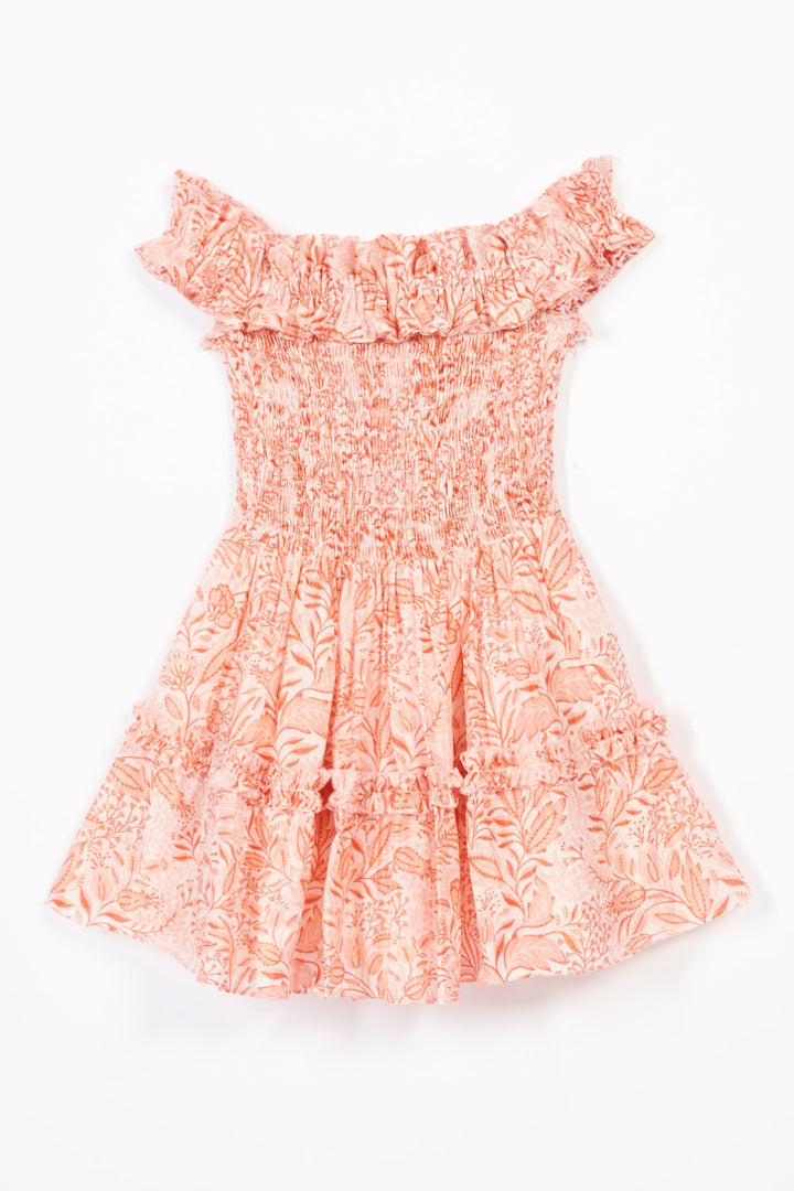 Orange Mini Dress Amber for girls by Poupette St Barth, featuring a stylish and comfortable design perfect for warm weather.
