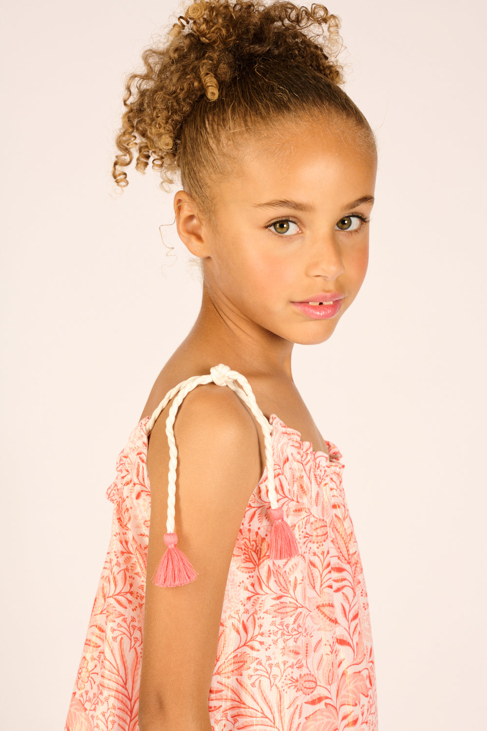 Girls' Orange Palmarosa mini dress – Mini Dress Billie by Poupette St Barth, fabric detail