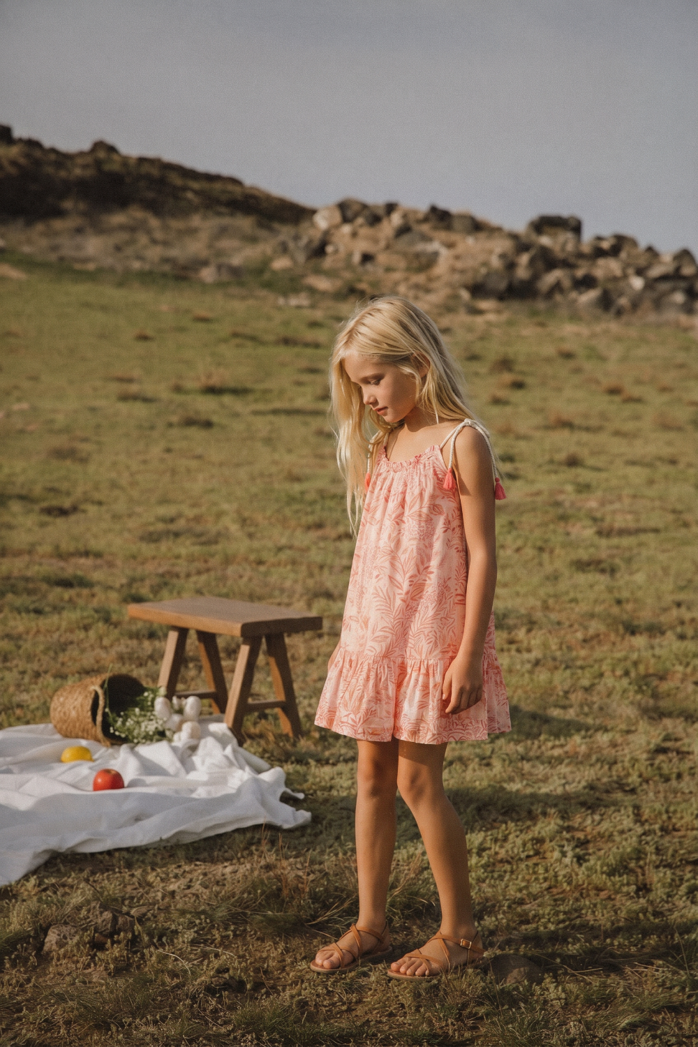 Girls' Orange Palmarosa mini dress – Mini Dress Billie by Poupette St Barth, front view