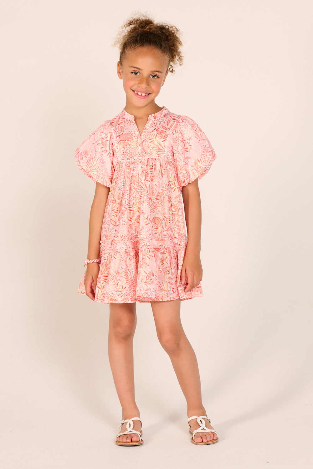 Girls' Orange Palmarosa mini dress – Mini Dress Cruz by Poupette St Barth, fabric detail