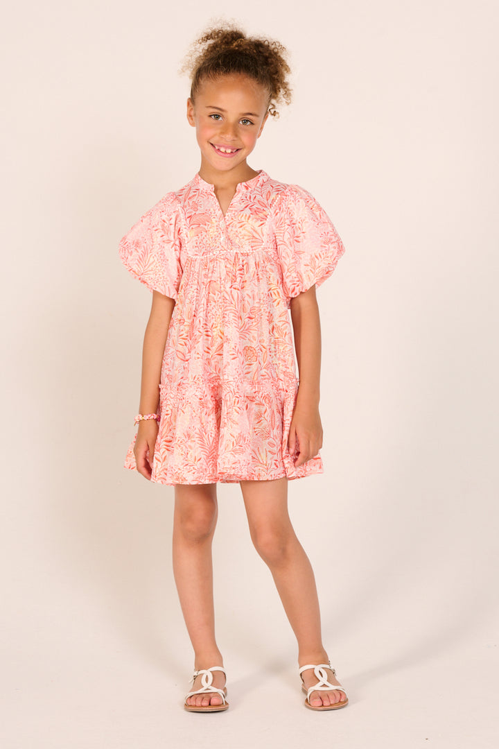 Girls' Orange Palmarosa mini dress – Mini Dress Cruz by Poupette St Barth, fabric detail