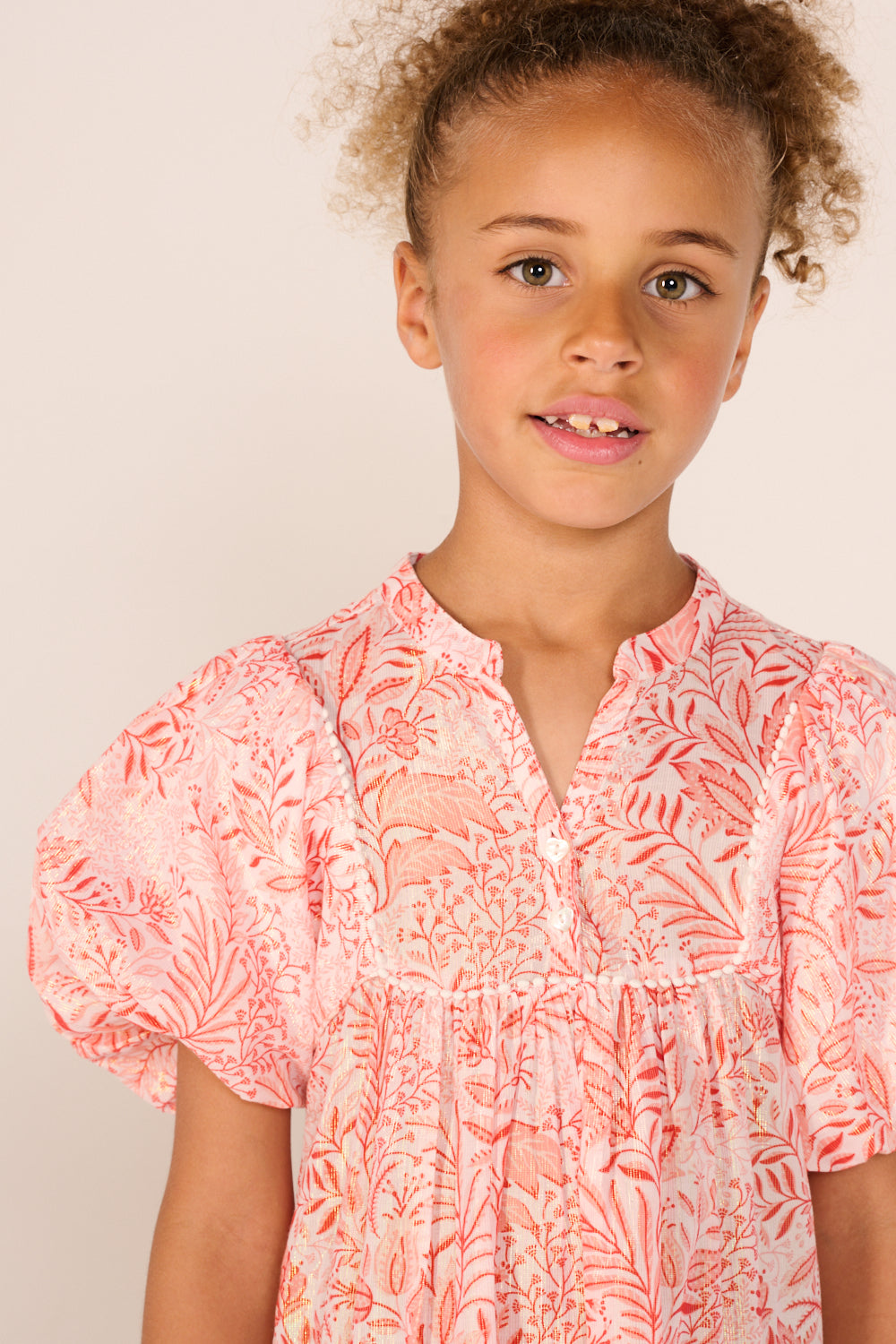 Girls' Orange Palmarosa mini dress – Mini Dress Cruz by Poupette St Barth, view 3