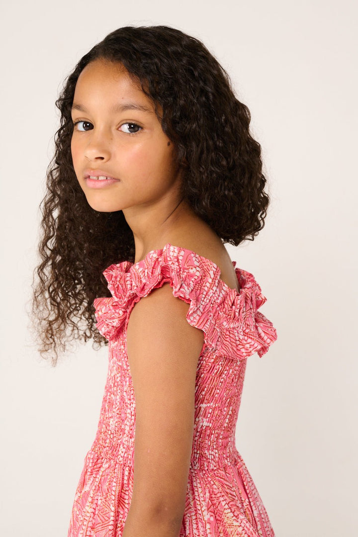 Girls' Pink Akoya mini dress – Mini Dress Amber by Poupette St Barth, fabric detail