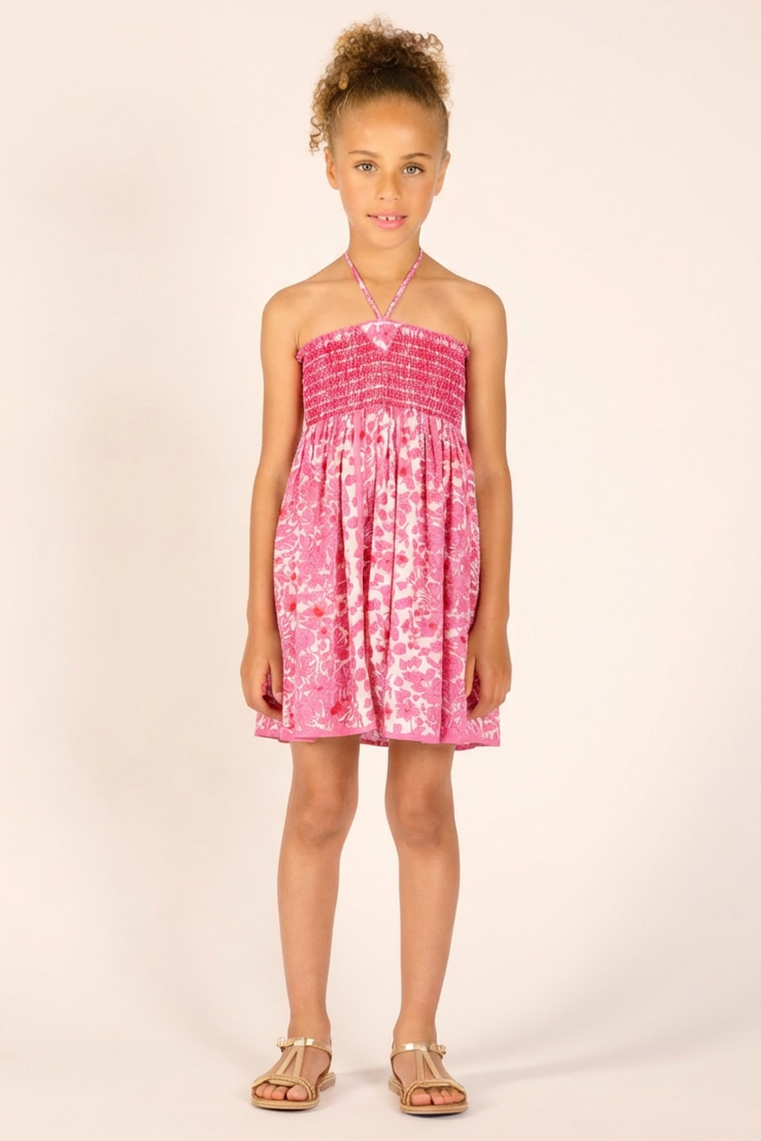 Girls' Pink Aquaflora mini dress – Mini Dress Cycas by Poupette St Barth, front view