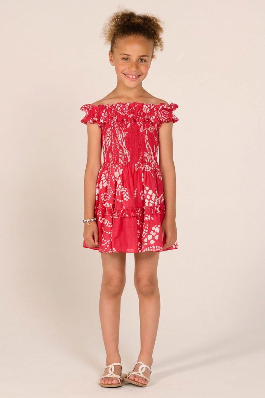 Pink mini dress for girls by Poupette St Barth, Amber style, featuring lightweight fabric and playful design.