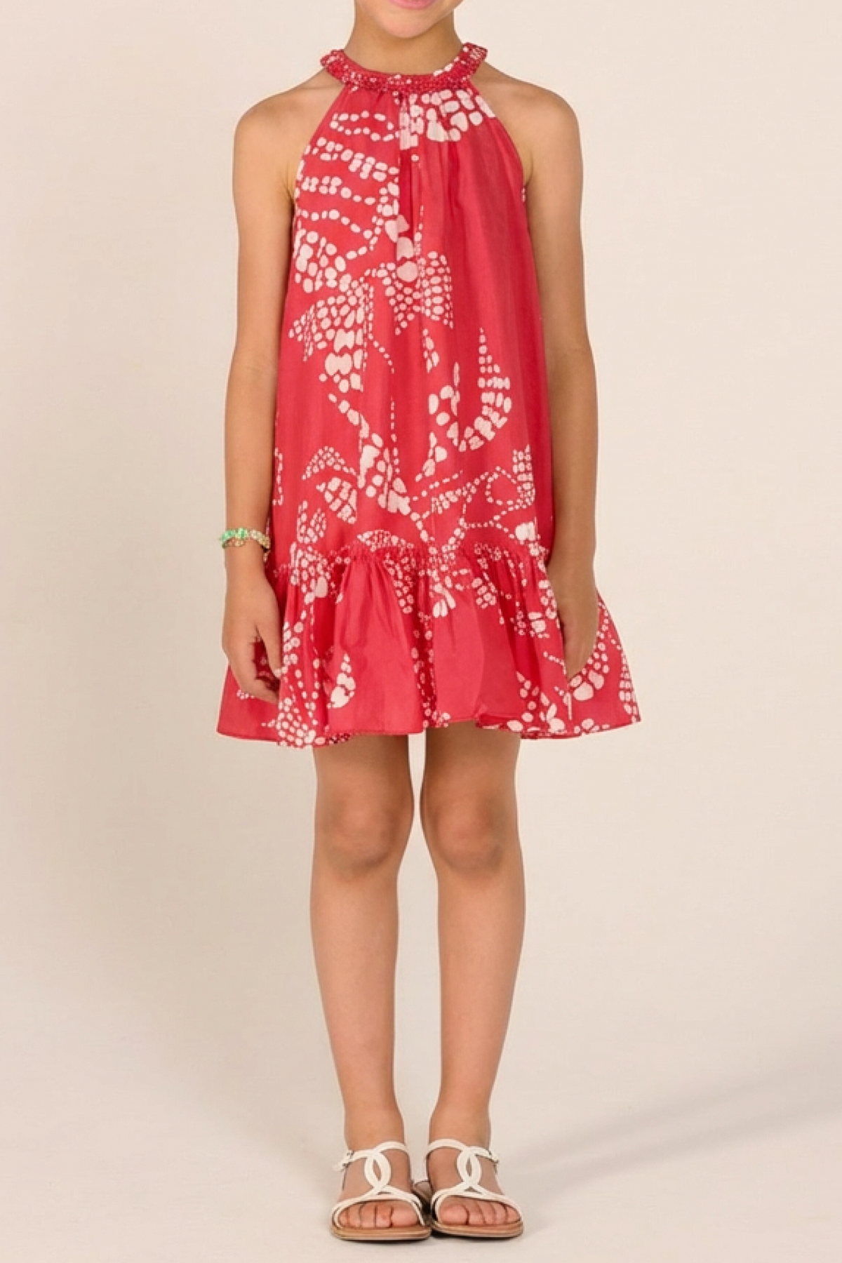 Pink cotton Mini Dress Cleo for girls by Poupette St Barth, featuring a stylish and comfortable design for young girls.