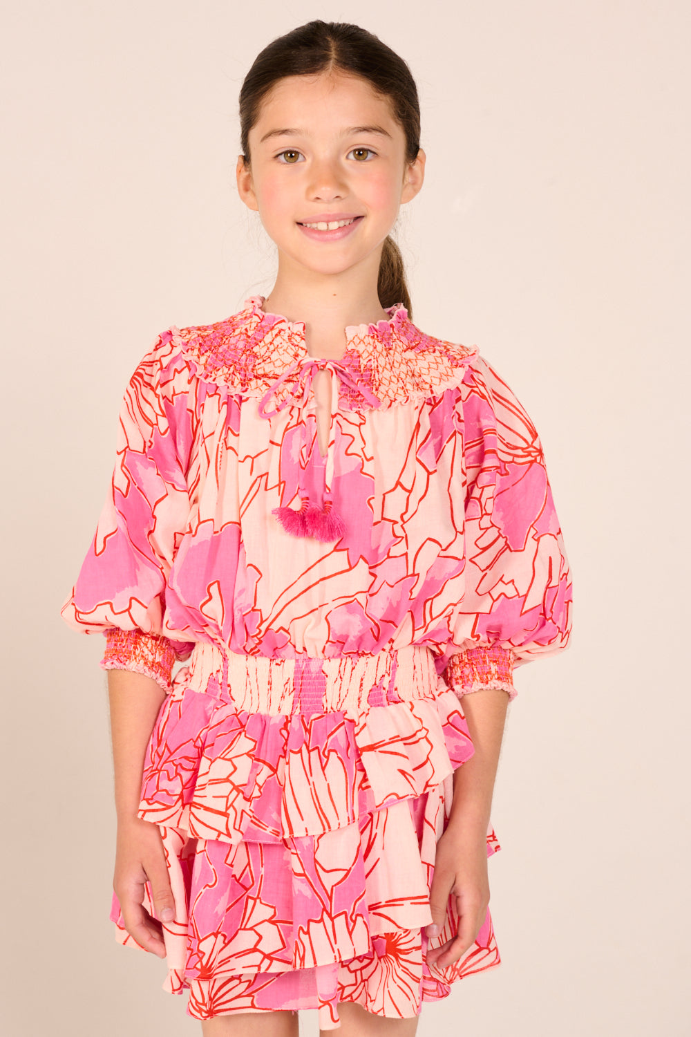 Girls' Pink Petal mini dress – Mini Dress Anna by Poupette St Barth, front view