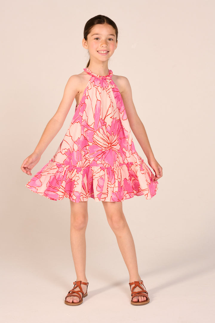 Girls' Pink Petal mini dress – Mini Dress Cleo by Poupette St Barth, front view