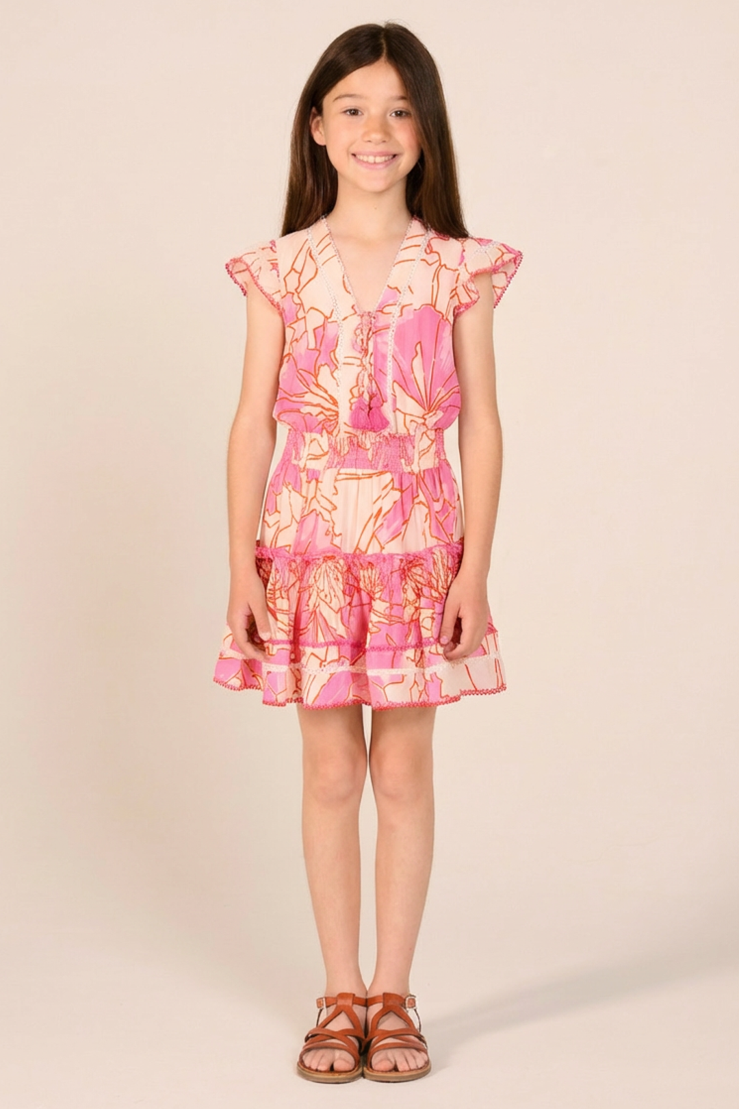 Girls' Pink Petal mini dress – Mini Dress Anais by Poupette St Barth, front view