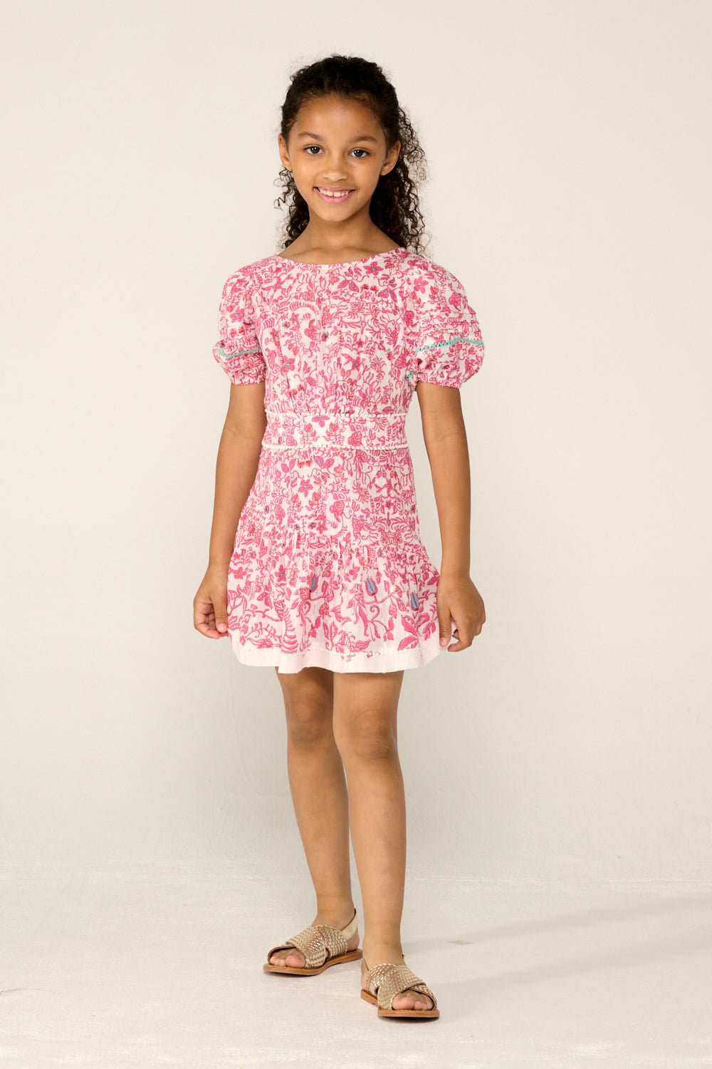 Girls' Pink Tiare mini dress – Mini Dress Chantal by Poupette St Barth, front view