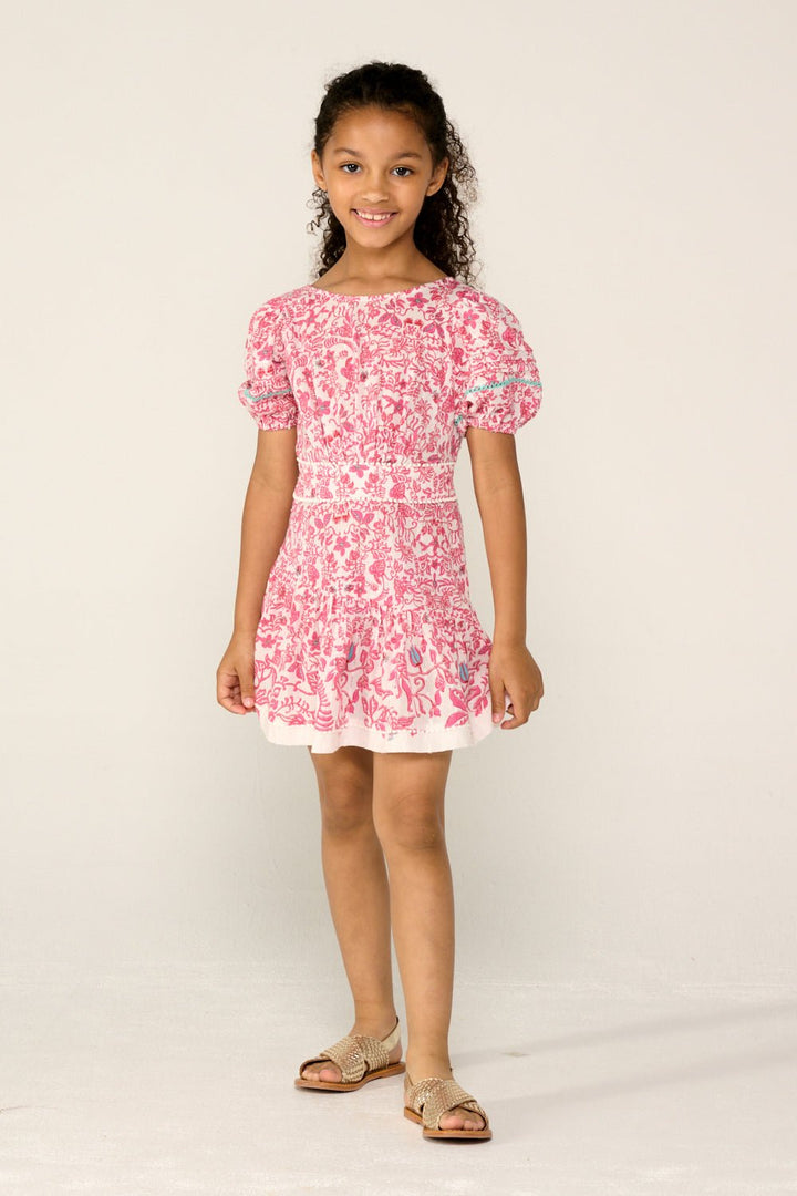 Girls' Pink Tiare mini dress – Mini Dress Chantal by Poupette St Barth, front view