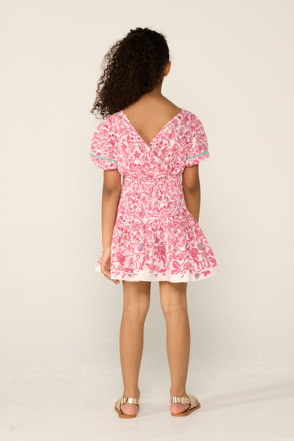 Girls' Pink Tiare mini dress – Mini Dress Chantal by Poupette St Barth, fabric detail