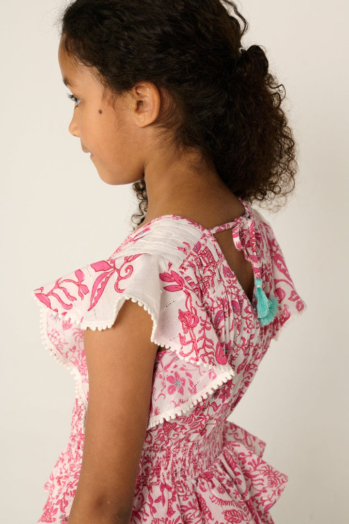 Girls' Pink Tiare mini dress – Mini Dress Noemi by Poupette St Barth, view 3
