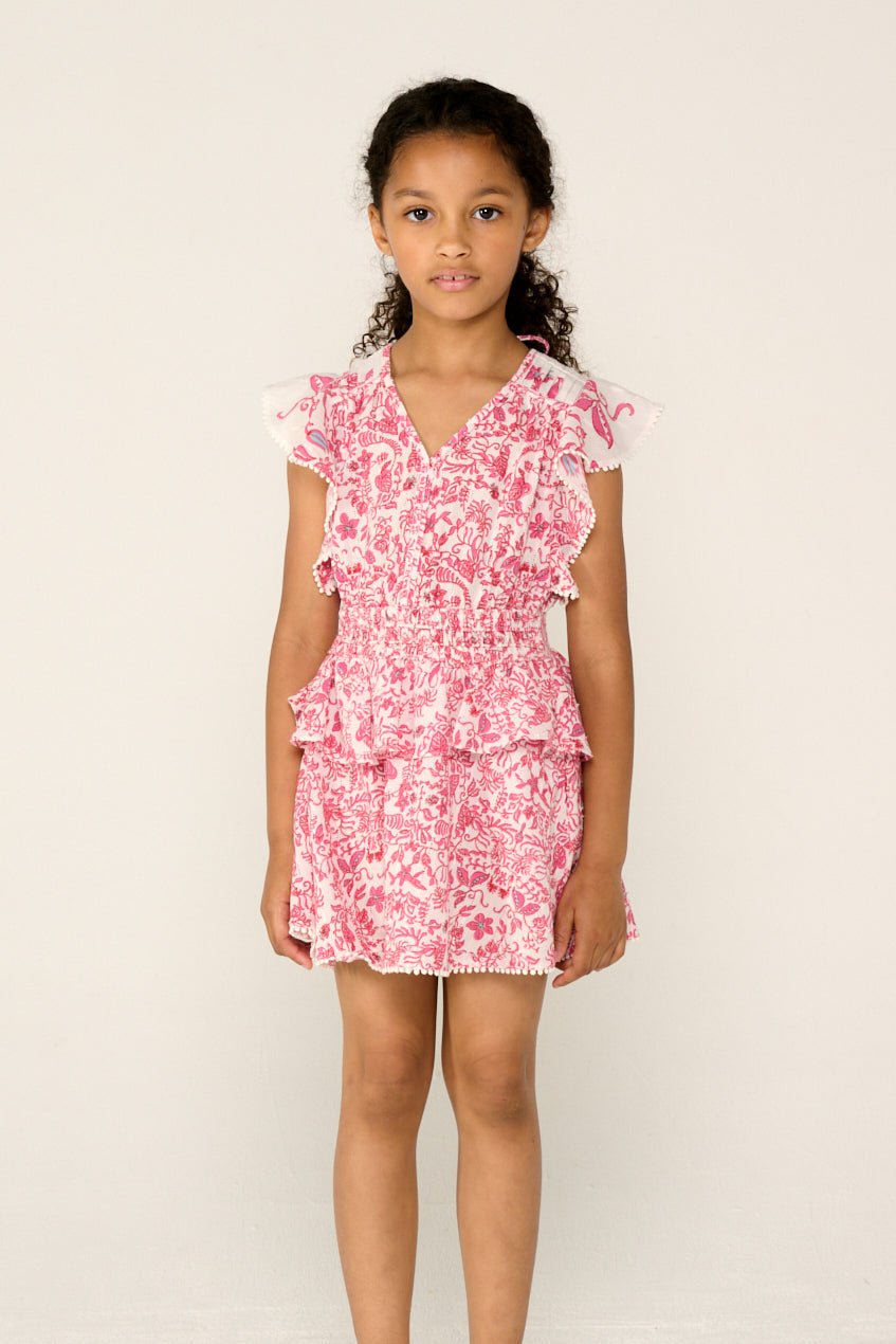 Girls' Pink Tiare mini dress – Mini Dress Noemi by Poupette St Barth, fabric detail