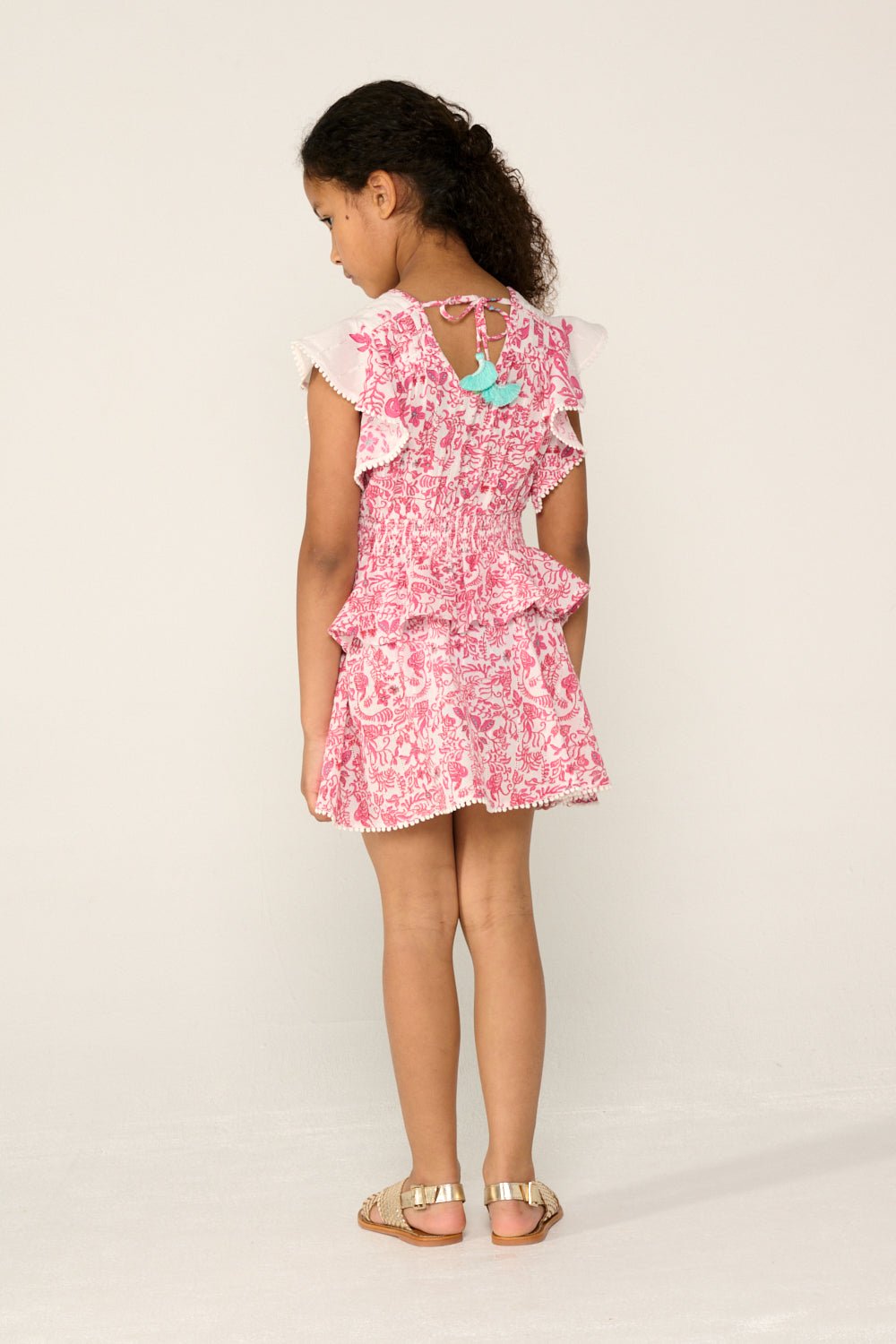 Girls' Pink Tiare mini dress – Mini Dress Noemi by Poupette St Barth, fabric detail
