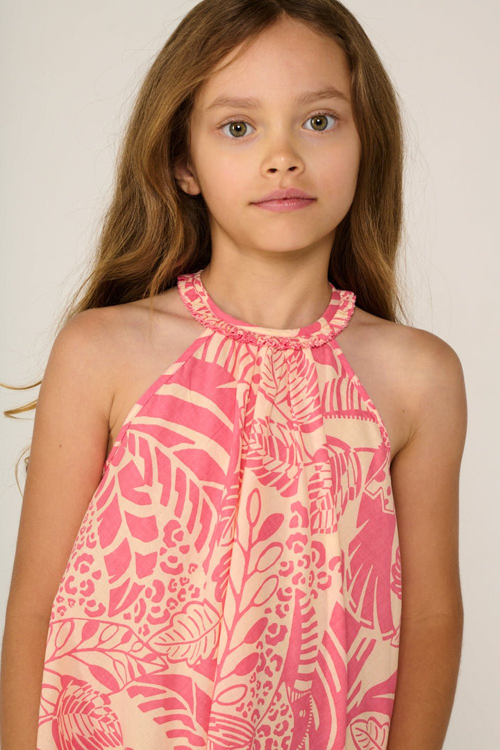 Pink Mini Dress Cleo for girls by Poupette St Barth featuring a playful toucan print and lightweight fabric.